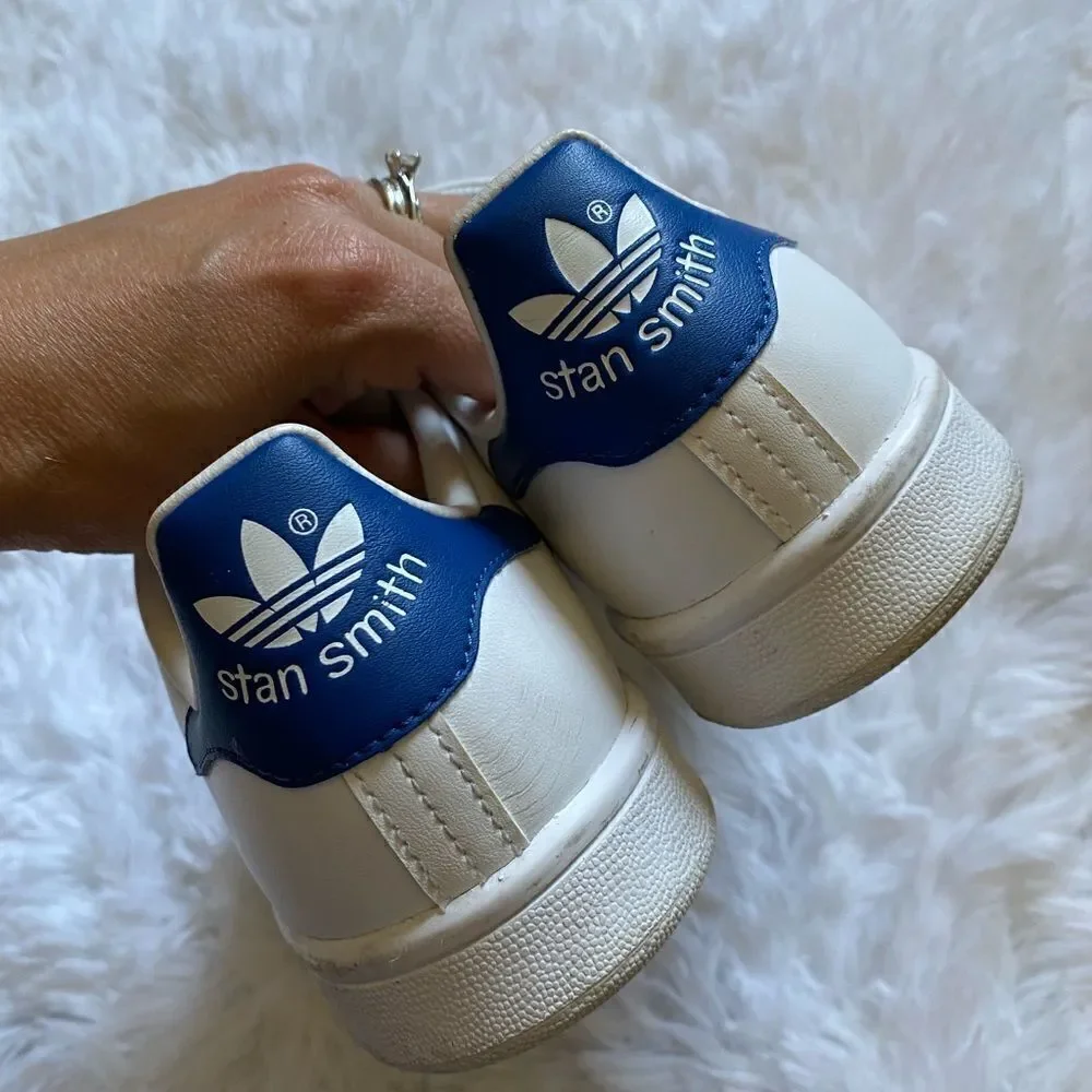 Adidas Stan Smith Sneakers Shoes White Blue Athletic Mens Size 4‎